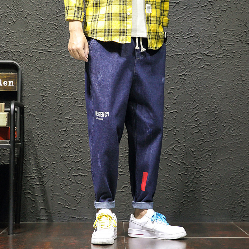 Casual ανδρικά τζιν με κορδόνια και γράμματα σε δύο χρώματα