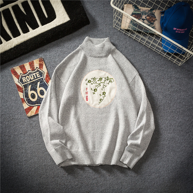 Alkalmi férfi pulóver mintával és magas gallérral