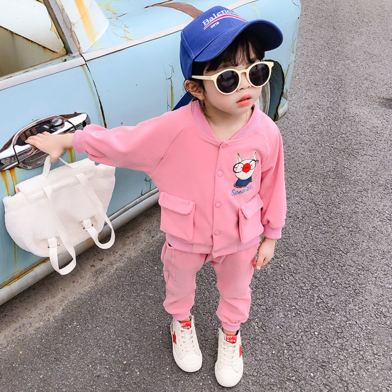 Set copii modern in doua culori cu broderie pentru fete