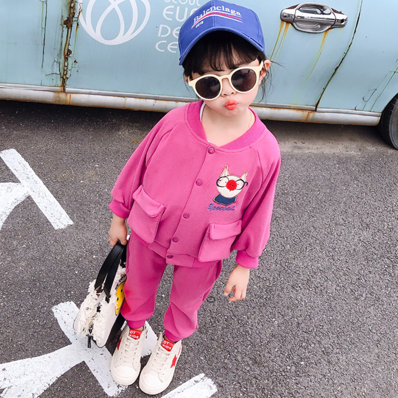 Set copii modern in doua culori cu broderie pentru fete