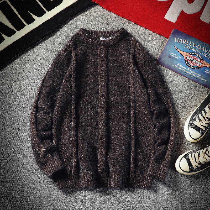 Casual ανδρικό πλεκτό πουλόβερ με μακριά μανίκια και O-neck λεμόκοψη