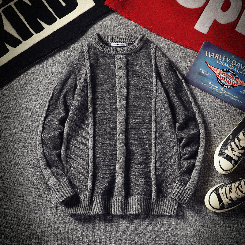 Casual ανδρικό πλεκτό πουλόβερ με μακριά μανίκια και O-neck λεμόκοψη