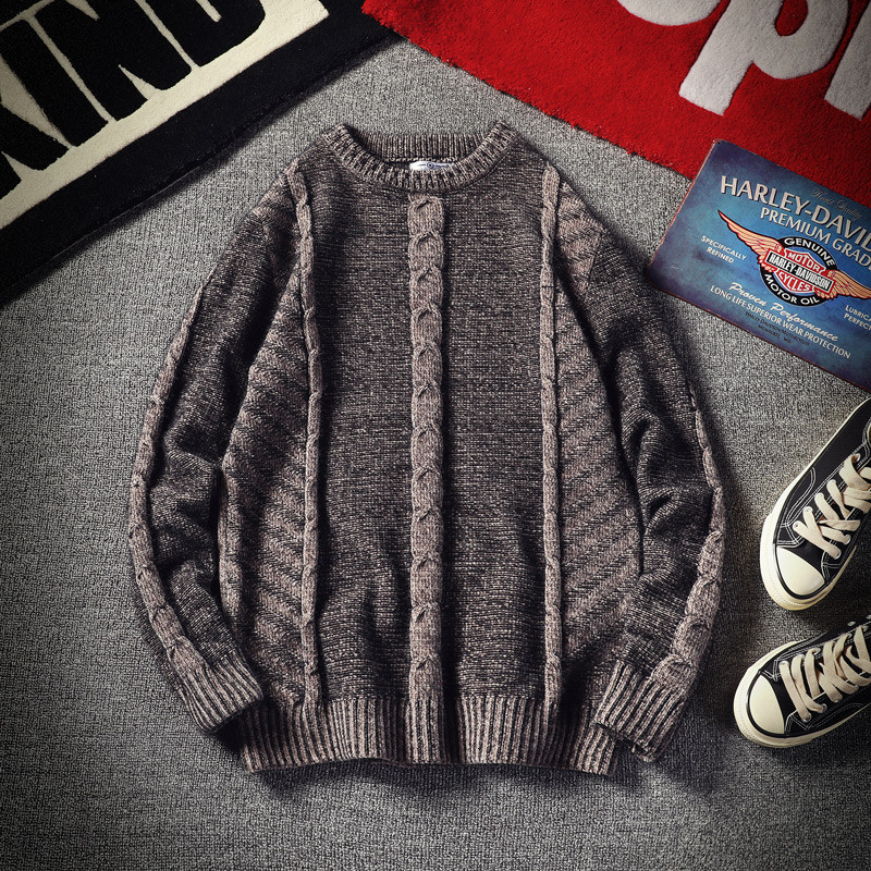 Casual ανδρικό πλεκτό πουλόβερ με μακριά μανίκια και O-neck λεμόκοψη