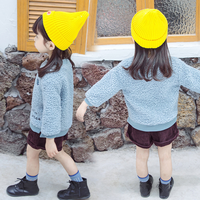 Pulover pentru copii in albastru si roz cu inscriptie pentru fete