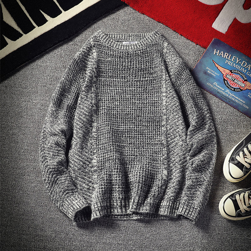 Férfi alkalmi pulóver kerek nyakkivágással és hosszú ujjal