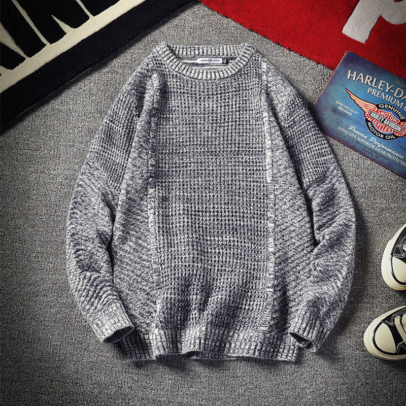 Férfi alkalmi pulóver kerek nyakkivágással és hosszú ujjal