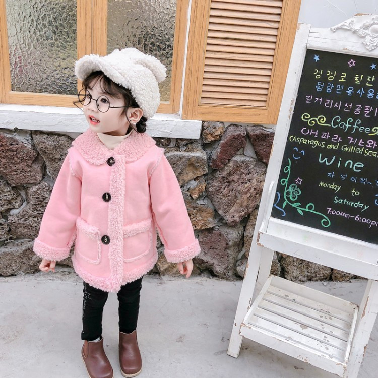 Geaca de copii eleganta in doua culori cu broderie si buzunare pentru fete