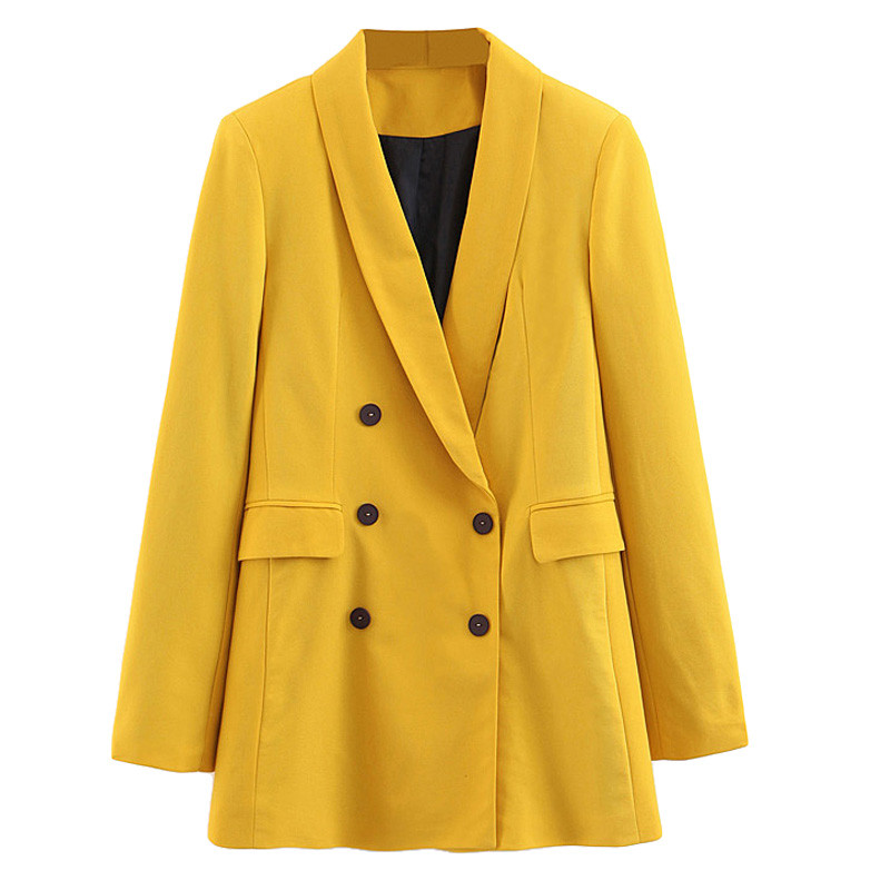 Дамско сако с шпиц деколте в жълт цвят 