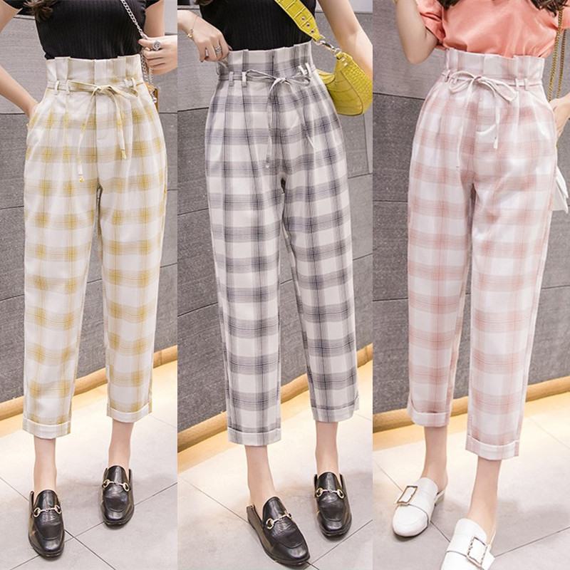 Дамски актуални карирани панталони в три цвята