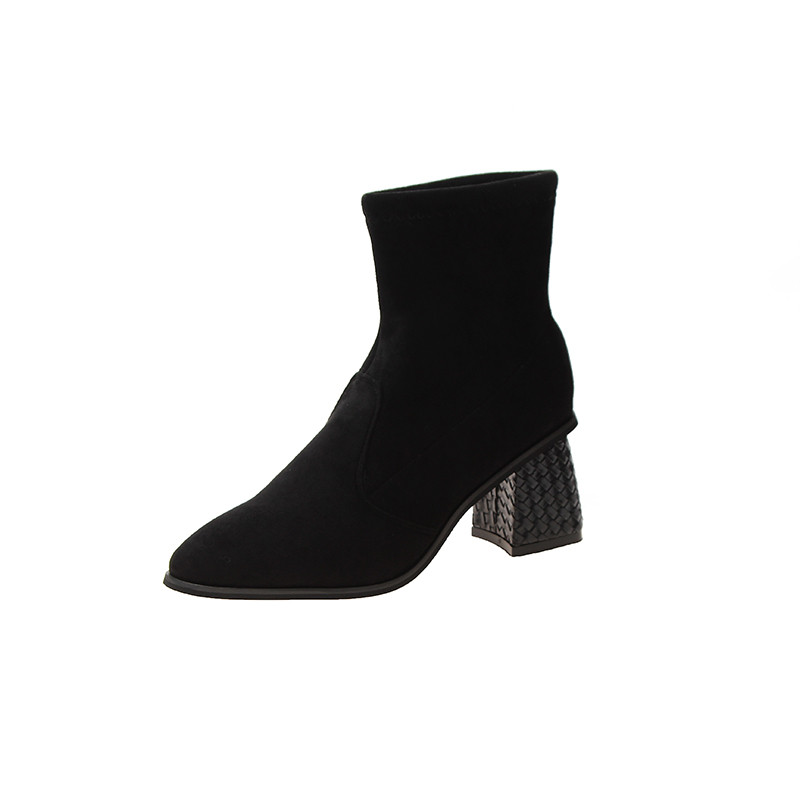 Cizme de dama cu toc gros din piele intoarsa ecologica in trei culori