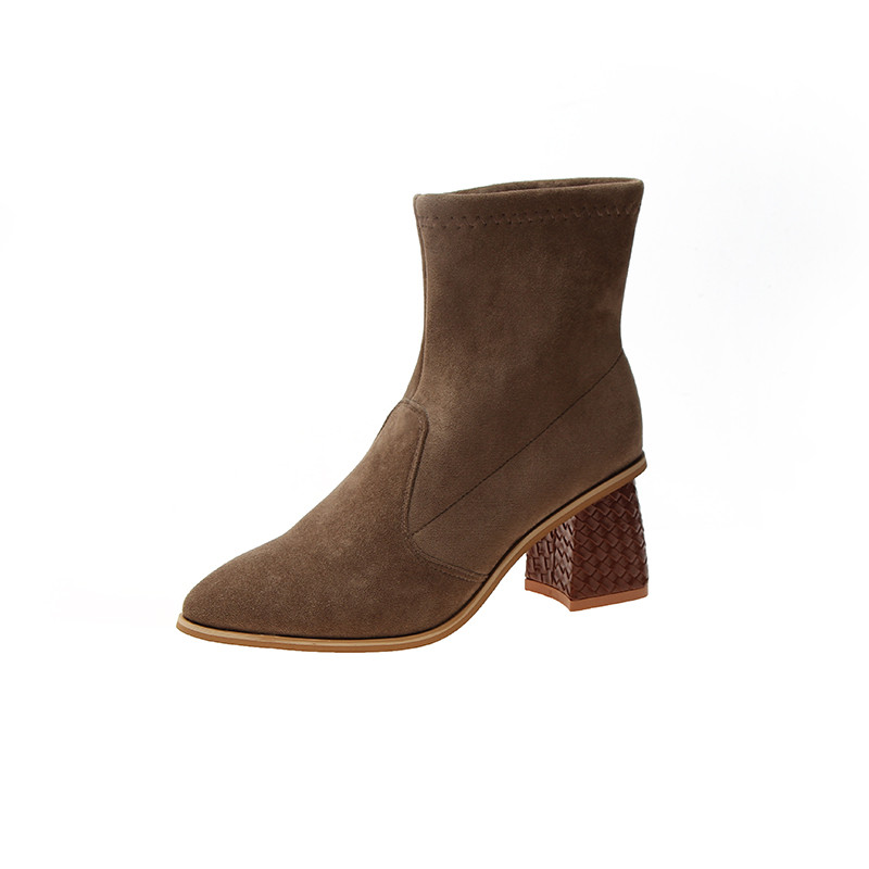 Cizme de dama cu toc gros din piele intoarsa ecologica in trei culori