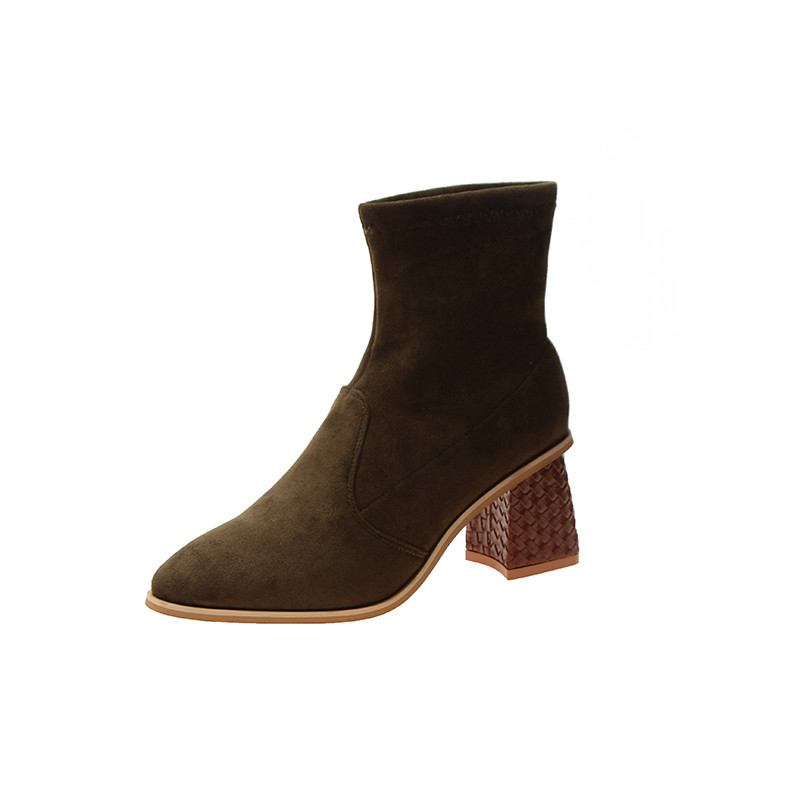 Cizme de dama cu toc gros din piele intoarsa ecologica in trei culori