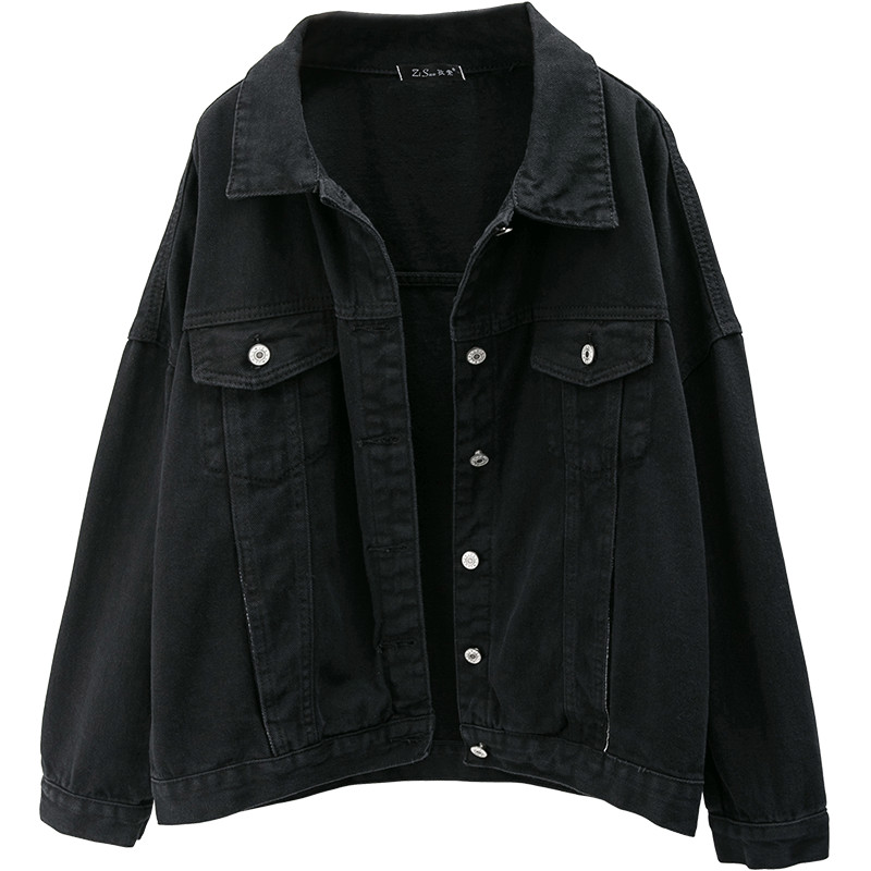 Γυναικείο φαρδύ σχέδιο γυναικείο μπουφάν τζιν σε μαύρο χρώμα