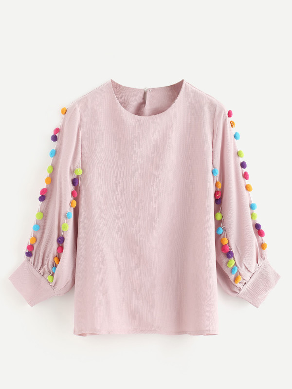 Bluză de damă modernă model uni cu decolteu O în culoarea roz