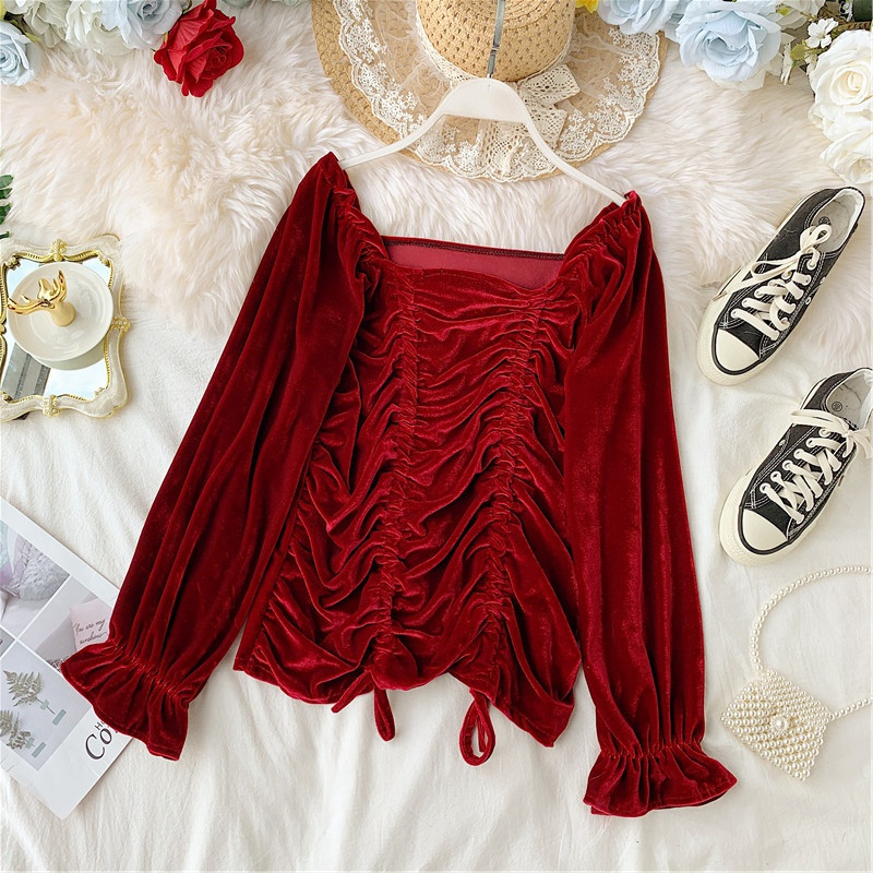 Κομψή γυναικεία μπλούζα με κορδόνι και τετράγωνο ντεκολτέ