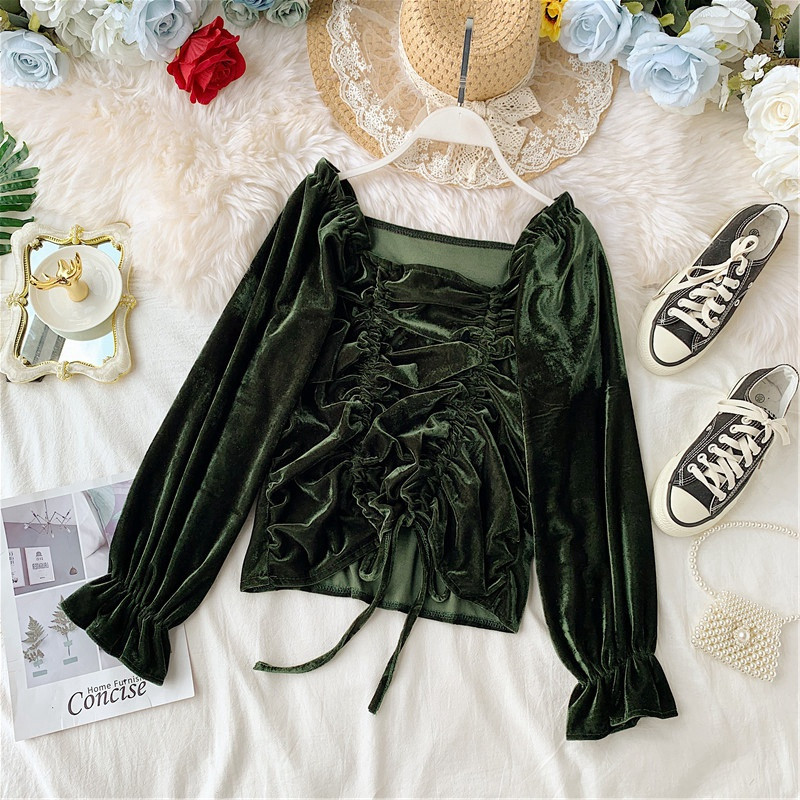 Κομψή γυναικεία μπλούζα με κορδόνι και τετράγωνο ντεκολτέ