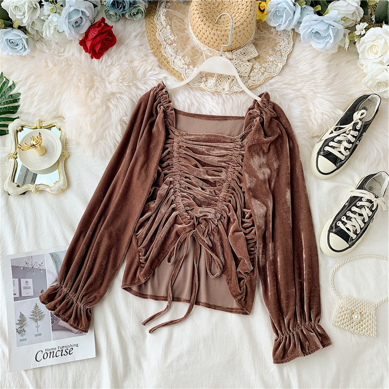 Κομψή γυναικεία μπλούζα με κορδόνι και τετράγωνο ντεκολτέ