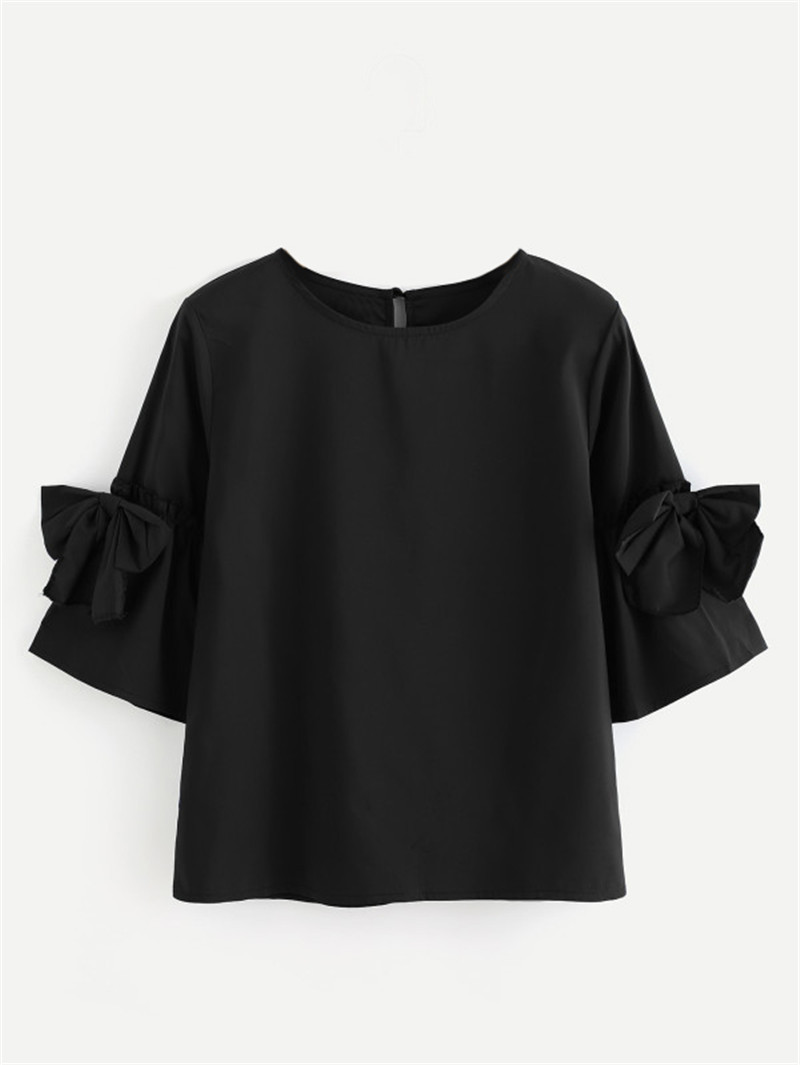 Μοντέρνο γυναικείο μπλουζάκι με μανίκια 3/4 και κορδέλα σε διάφορα χρώματα