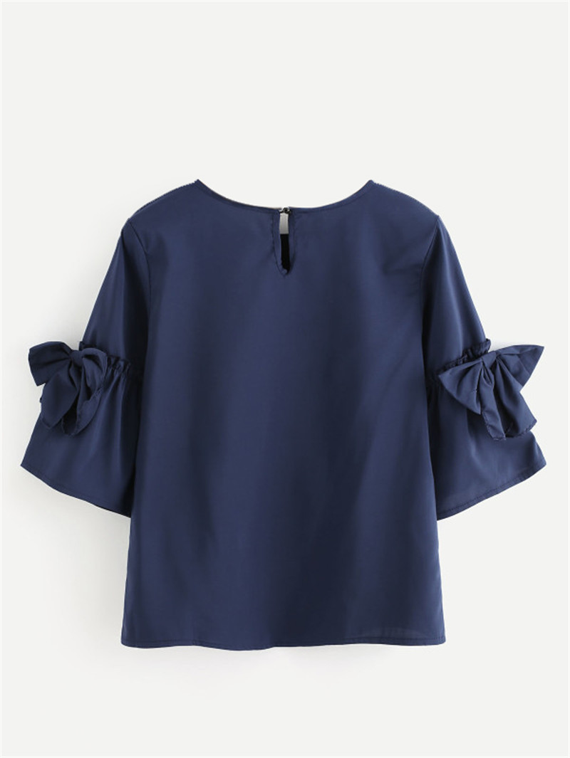 Μοντέρνο γυναικείο μπλουζάκι με μανίκια 3/4 και κορδέλα σε διάφορα χρώματα
