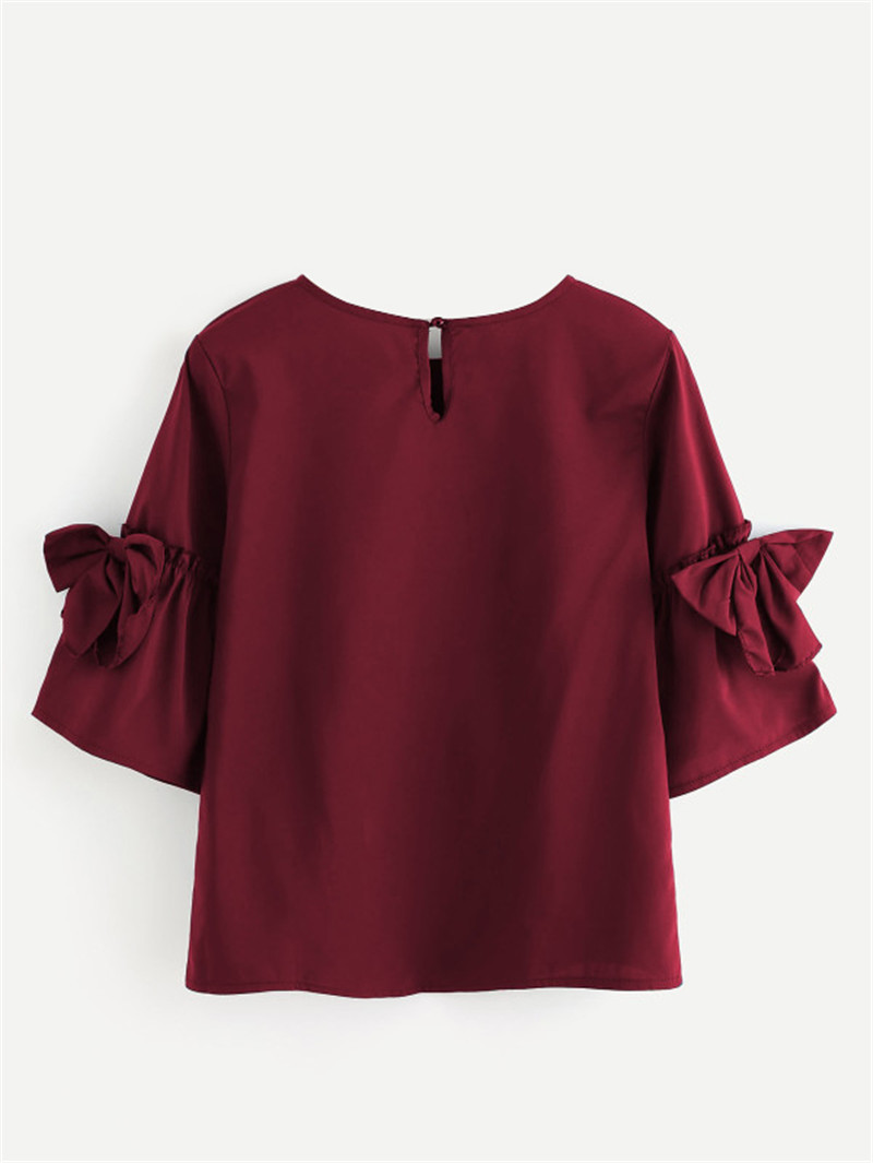 Μοντέρνο γυναικείο μπλουζάκι με μανίκια 3/4 και κορδέλα σε διάφορα χρώματα