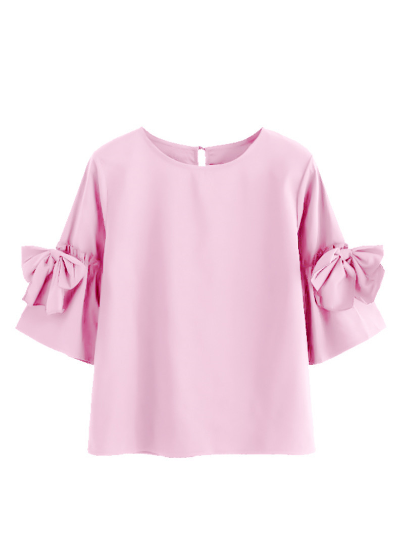 Μοντέρνο γυναικείο μπλουζάκι με μανίκια 3/4 και κορδέλα σε διάφορα χρώματα