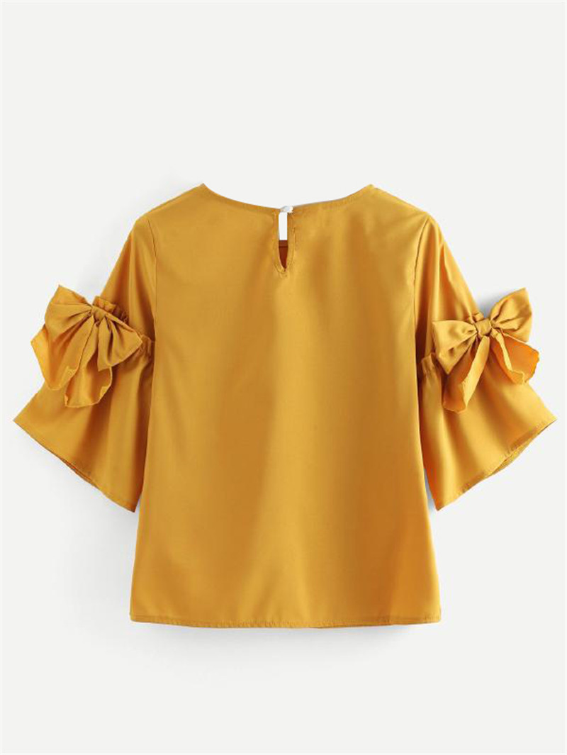Μοντέρνο γυναικείο μπλουζάκι με μανίκια 3/4 και κορδέλα σε διάφορα χρώματα