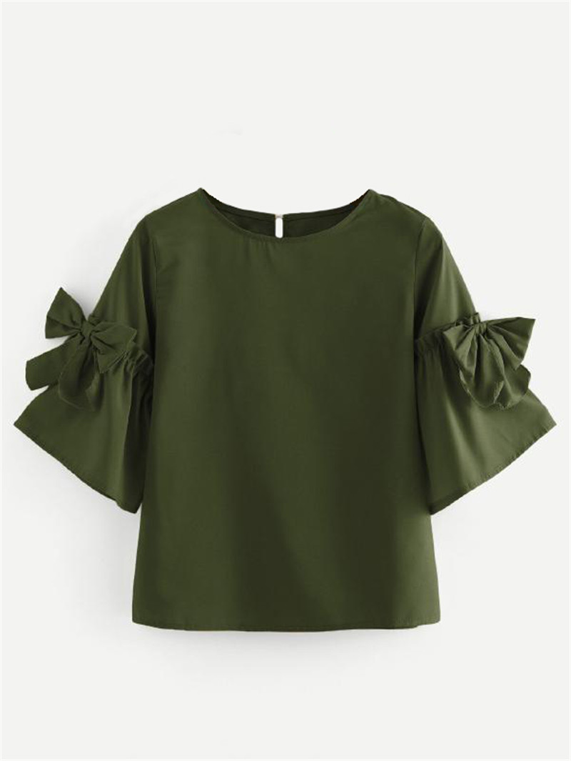 Μοντέρνο γυναικείο μπλουζάκι με μανίκια 3/4 και κορδέλα σε διάφορα χρώματα