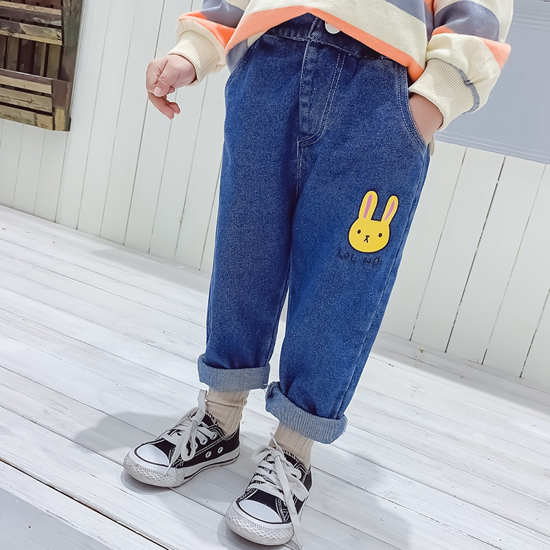 Blugi moderni pentru copii pentru fete - in albastru si alb cu aplicatie