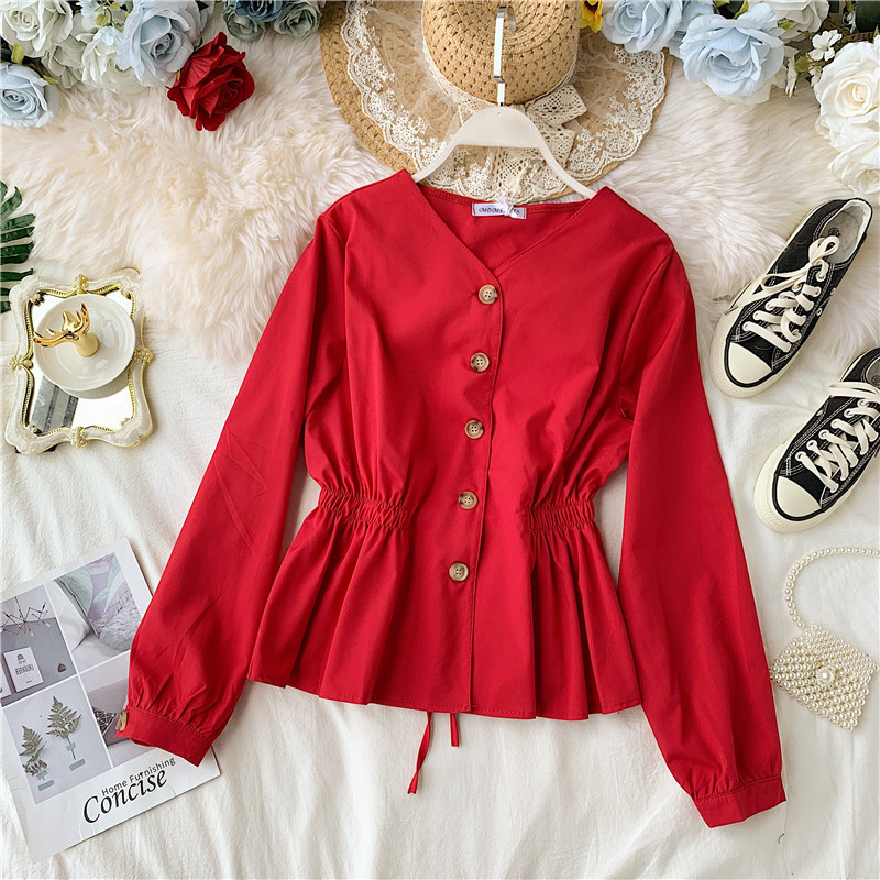 Bluze casual de dama cu maneci lungi si nasturi in diferite culori