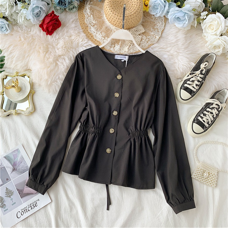 Bluze casual de dama cu maneci lungi si nasturi in diferite culori