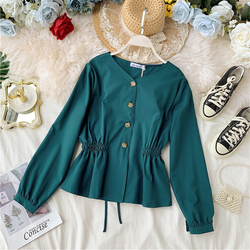 Bluze casual de dama cu maneci lungi si nasturi in diferite culori