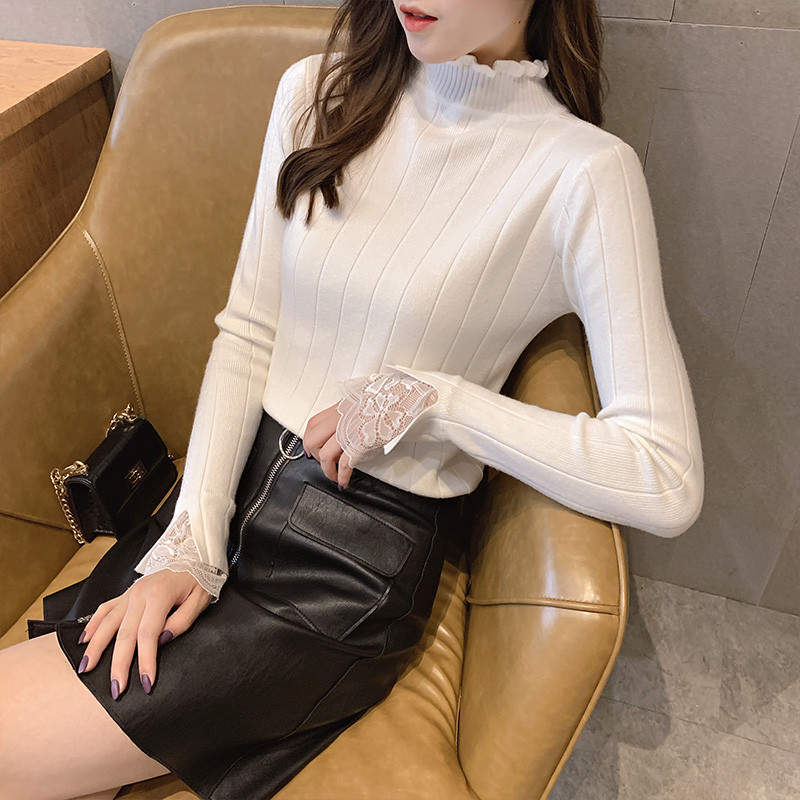 Bluza de dama moderna in mai multe culori cu guler inalt si dantela