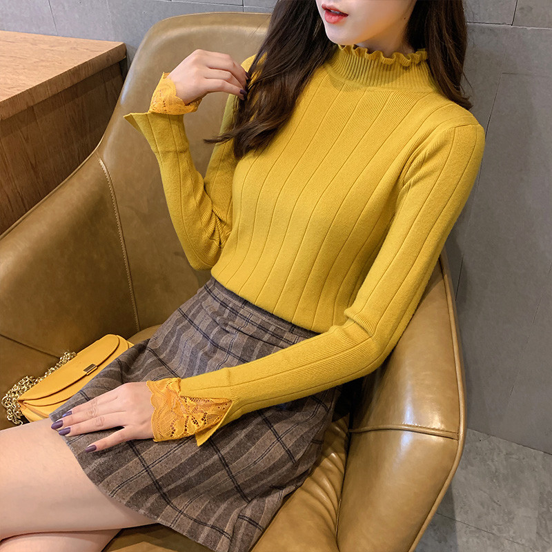 Bluza de dama moderna in mai multe culori cu guler inalt si dantela