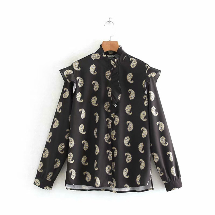 Bluza de dama cu sireturi de culoare neagra cu model colorat