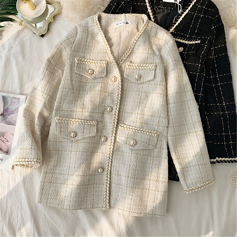 Geaca lunga de dama moderna cu nasturi si buzunar in doua culori