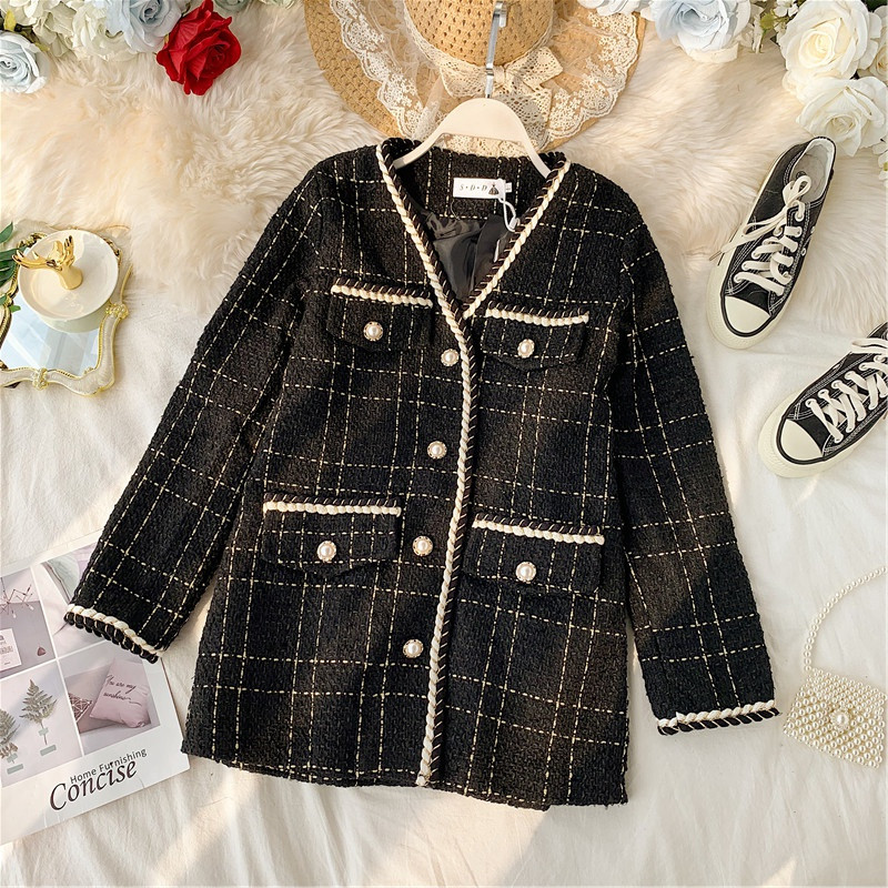 Geaca lunga de dama moderna cu nasturi si buzunar in doua culori