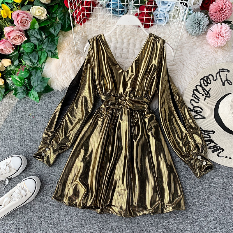 Rochie de dama model nou cu efect stralucitor si maneci lungi in doua culori