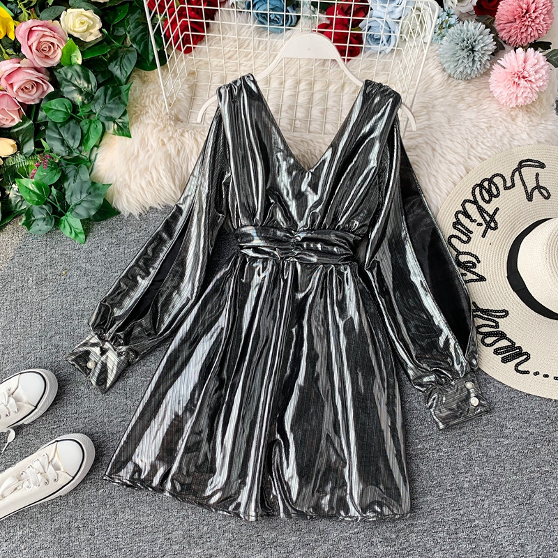 Rochie de dama model nou cu efect stralucitor si maneci lungi in doua culori