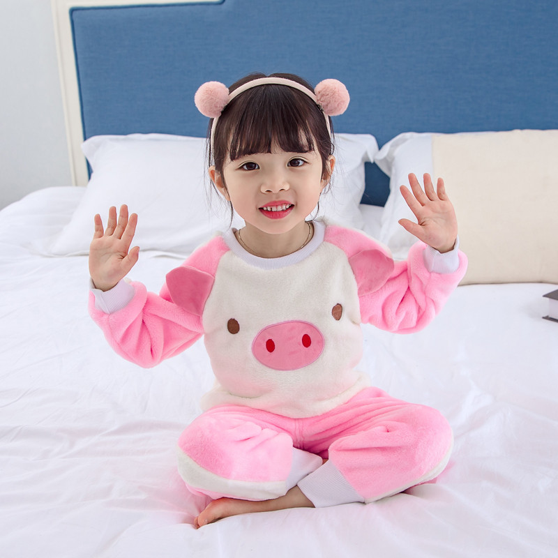 Pijamale copii pentru fete - in roz si albastru cu element 3D