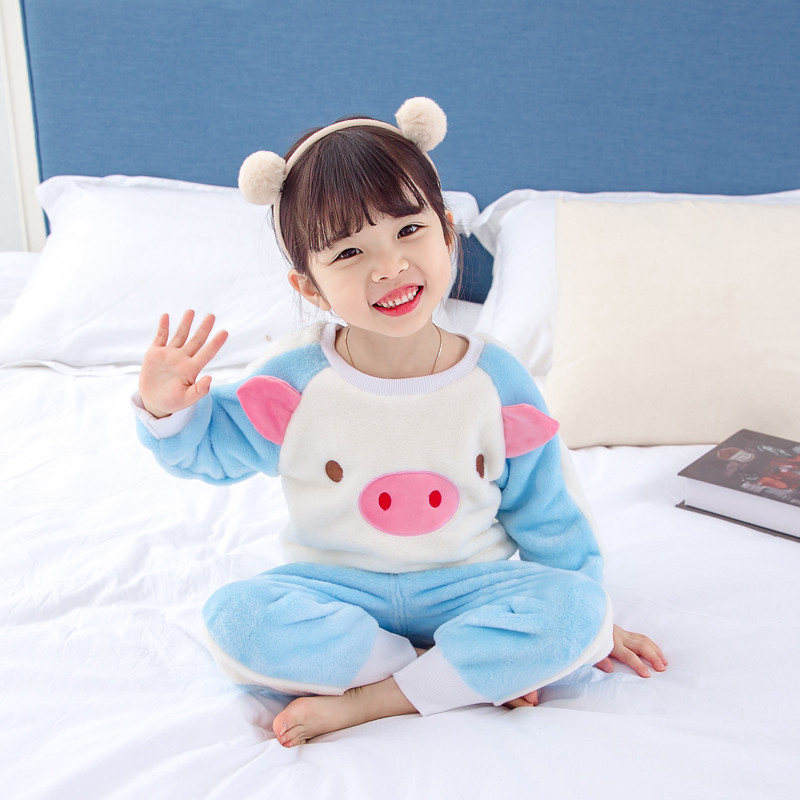 Pijamale copii pentru fete - in roz si albastru cu element 3D