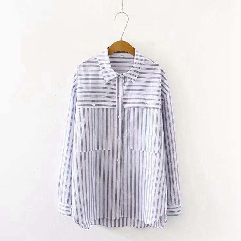 Νέο μοντέλο γυναικείο ριγέ πουκάμισο με κουμπιά