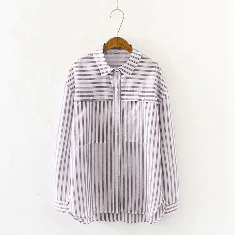 Νέο μοντέλο γυναικείο ριγέ πουκάμισο με κουμπιά