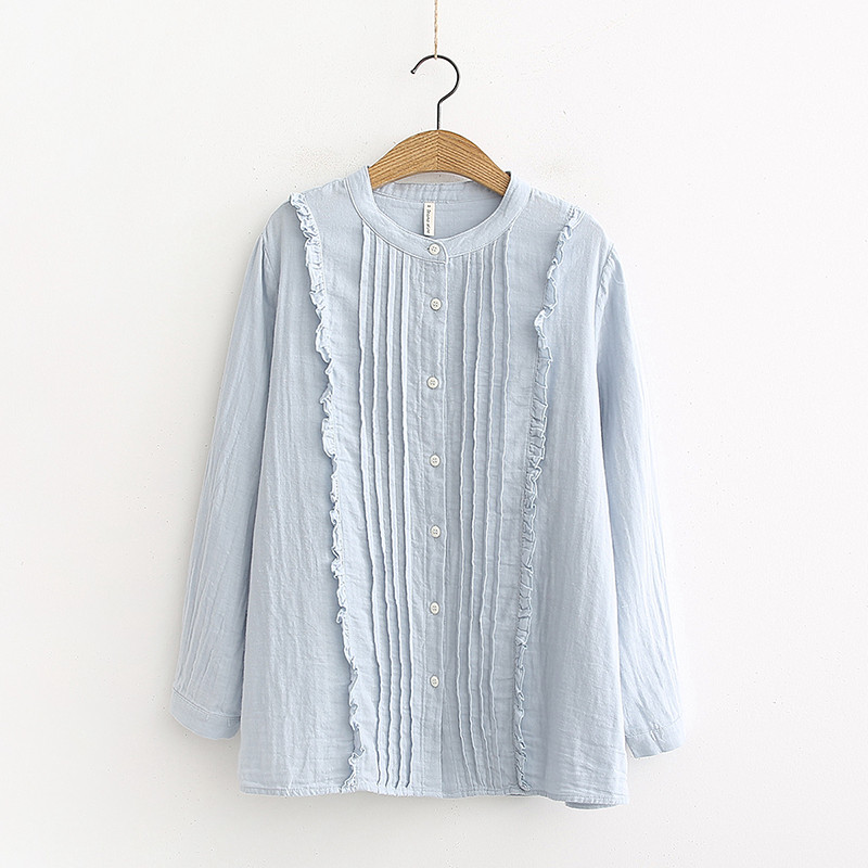 Modern női ing O-nyakú kék-fehér színben