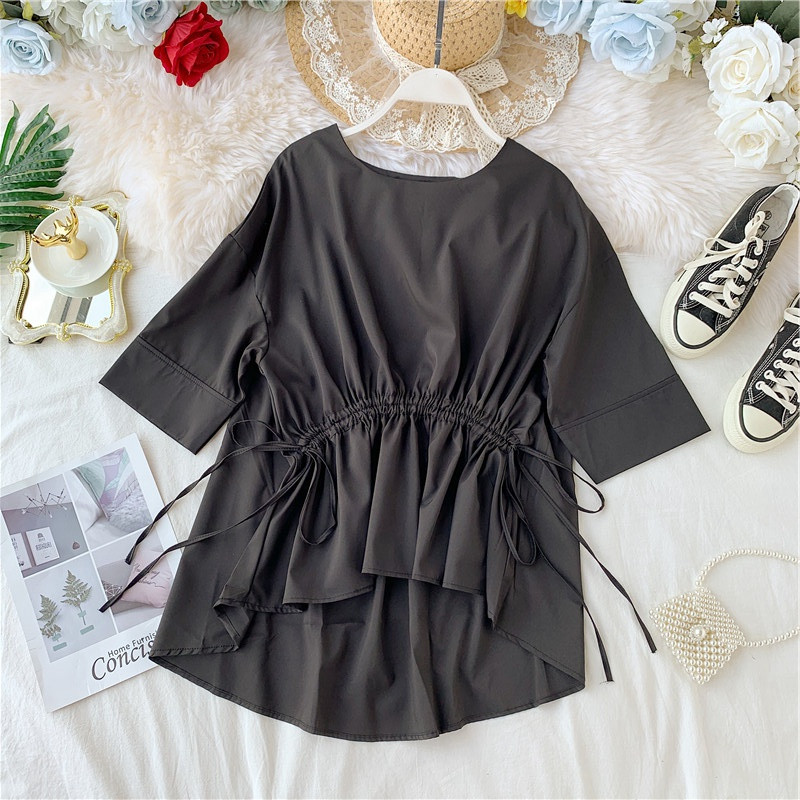 Bluza larga dama casual cu cravate si maneci scurte in mai multe culori