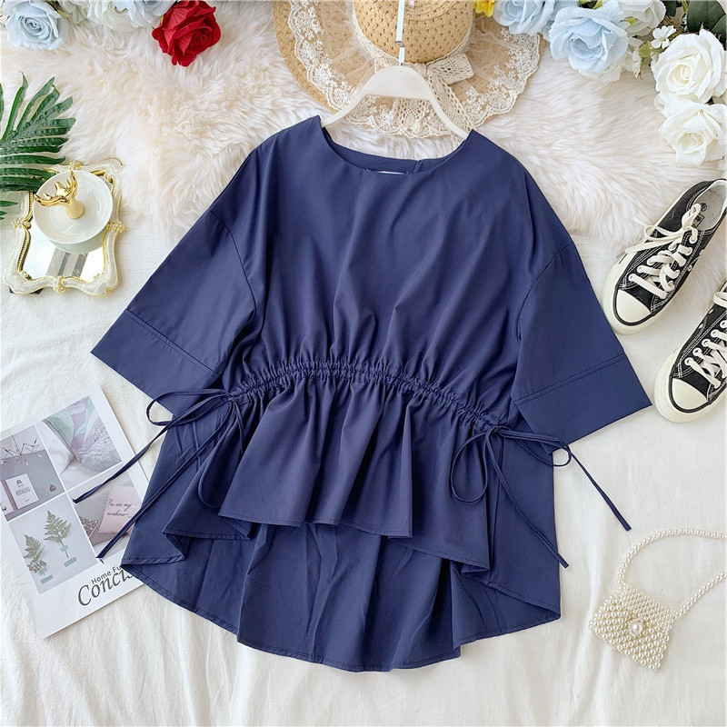 Bluza larga dama casual cu cravate si maneci scurte in mai multe culori