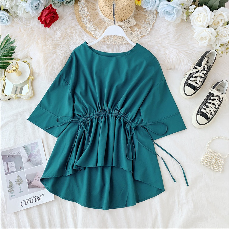 Bluza larga dama casual cu cravate si maneci scurte in mai multe culori