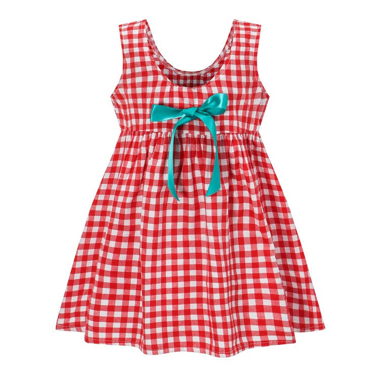 Нов модел карирана детска рокля за момичета в червен цвят