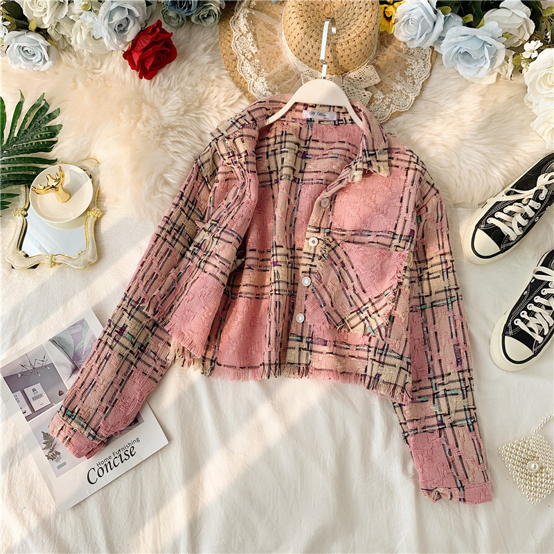 Geaca casual de toamna de dama cu nasturi si buzunar in culoarea roz