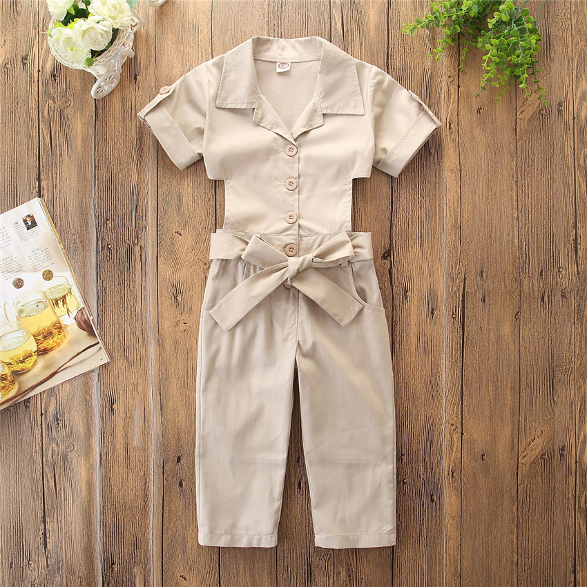 Model nou de salopeta pentru copii pentru fete cu piese decupate de culoare maro