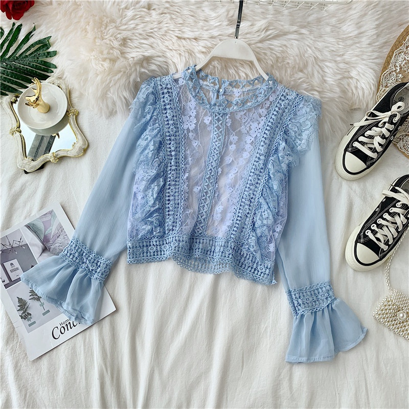 Bluză de damă modernă cu broderie și mâneci lungi în mai multe culori